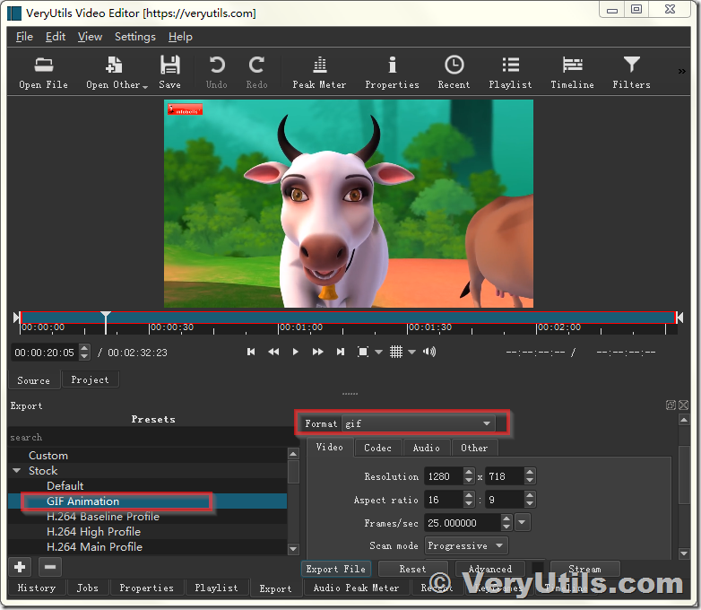 How to convert video to animated GIF with VeryUtils Video Editor software  [High Quality]?