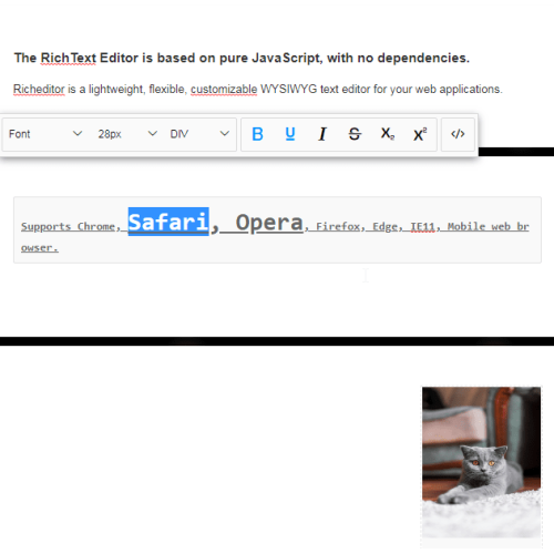 JavaScript Rich Text Editor, WYSIWYG editor in HTML5